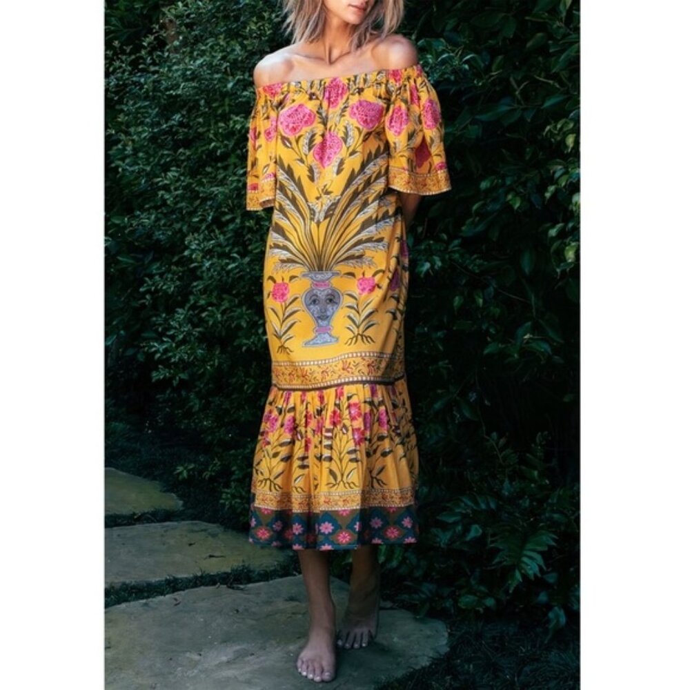 Rhode Resort Jay floral midi off the shoulder dress